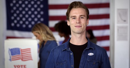 MCU Young Caucasian man in denim shirt with 