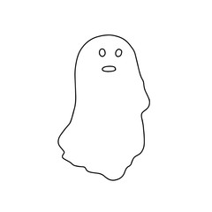 Little outline ghost with emotions vector illustration on the white background, cute spooky simple character black and white drawing for Halloween holiday celebrations