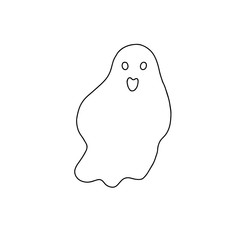 Little outline ghost with emotions vector illustration on the white background, cute spooky simple character black and white drawing for Halloween holiday celebrations
