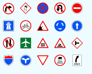 Traffic signs, turnSet of road sign. collection of warning, priority