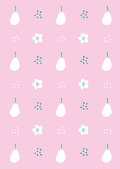 Cute pattern background with flower and pear shapes. Simple pink wallpaper
