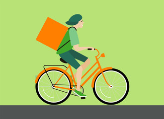 Delivery man rides a bicycle. Vector illustration.
