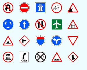 Traffic signs, mergeSet of road sign. collection of warning, priority
