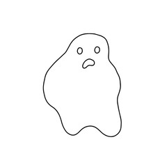 Little outline ghost with emotions vector illustration on the white background, cute spooky simple character black and white drawing for Halloween holiday celebrations