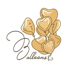 Logo with Gold Balloons, Decorations and cursive font. Balloons and Confetti Logotype for Wedding, Happy Birthday, Party Planner, valentine day, festival. Greeting cards with lettering typography.