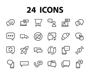 Simple set of message line vector line icons. contains icons such as conversation, SMS, notifications, group chat, and more. Editable stroke. 48x48 pixels perfect, white background