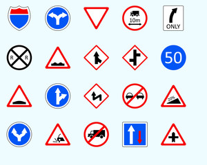 Traffic signs, intersectionSet of road sign. collection of warning, priority