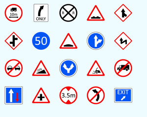 Traffic signs, exitSet of road sign. collection of warning, priority