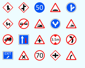 Traffic signs, curveSet of road sign. collection of warning, priority