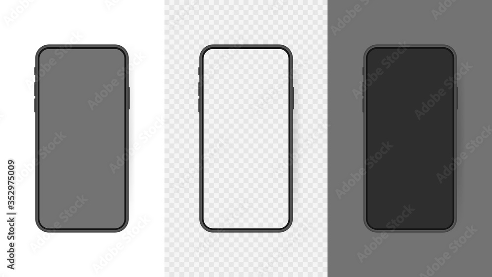 Poster set realistic smartphone blank screen, phone mockup isolated on transparent background. template for