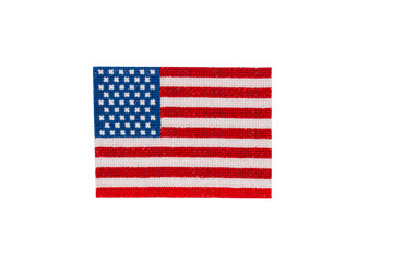 Cross stitch american flag isolated on white. National symbolic of USA - flag Old Glory. Flag Day and Independence Day celebration concept, handmade pattern