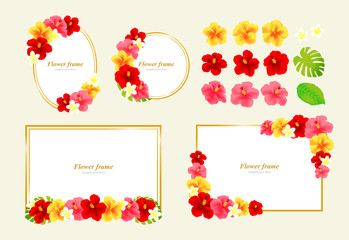 ハイビスカス　プルメリア　フレーム　背景　イラスト