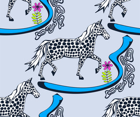 Vector background hand drawn horse. Hand drawn ink illustration. Modern ornamental decorative background. Vector pattern. Print for textile, cloth, wallpaper, scrapbooking