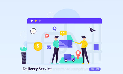 Fast Delivery service, order tracking, free shipping global logistic, landing page template for banner, flyer, ui, web, mobile app, poster