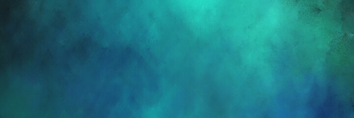 beautiful vintage abstract painted background with teal blue, light sea green and very dark blue colors and space for text or image. can be used as horizontal background texture