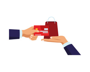 hands using credit card and shopping bag