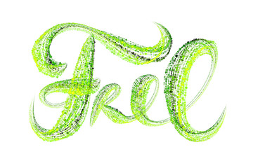 Free word lettering word written with green luminous particles isolated on white background. Sale free concept