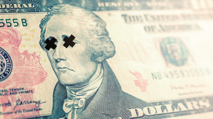 Plakat Global economic crisis of 2020 concept. Dollar bill close up. Symbol of economic and financial.