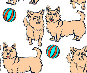 Vector background hand drawn corgi dog. Hand drawn ink illustration. Modern ornamental decorative background. Vector pattern. Print for textile, cloth, wallpaper, scrapbooking