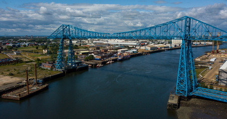 The Tees Transporter Bridge that crosses the River Tees between Middlesbrough and Stockton