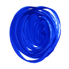 Dark Blue circle painted with watercolors isolated on a white background. 