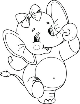 recommend clip art: Coloring page outline of cartoon smiling cute girl elephant. Colorful vector illustration, summer coloring book for kids.