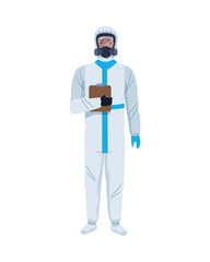 worker wearing biosafety suit white