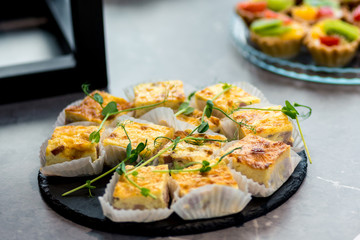 Many different meat canapes for the whole frame. Horizontal frame