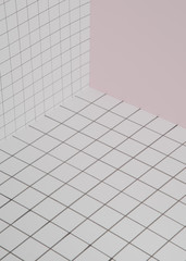 Checkered and pink background. Geometric angle, three-dimensional space background template. Conceptual art minimalistic photography. Copy space