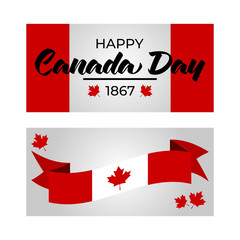 Set of design elements for Canada Day 1st of July. Vector modern stylish illustration. Vector banner for the Internet to the Canada Day with red leaves.