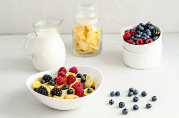 Healthy breakfast of cornflakes,