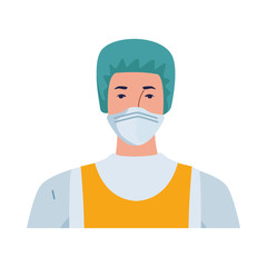 worker wearing biosafety suit yellow