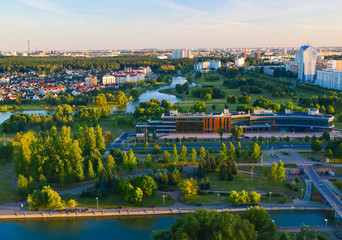 Fototapeta premium Minsk city, the capital of the Republic of Belarus. View from the observation deck of the National Library of Belarus.