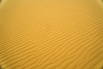 Fototapeta na wymiar The texture of the sand. Waves of sand-hills. Desert and patterns. The Wallpaper is yellow and orange.