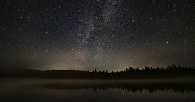 Fundy National Park, New Brunswick, Canada. Night Milky Way time lapse over Wolfe Lake. Includes 2 versions - 1 stationary, 1 with a digital tilt up using the full resolution of the image.