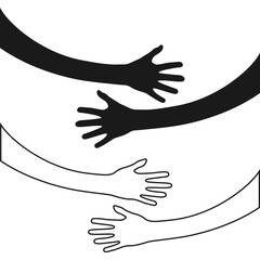 Hugging hands. Arm embrace, belief togetherness unique relationship hugged hands vector isolated concept