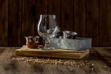 cup bowls and metal plates on wood
