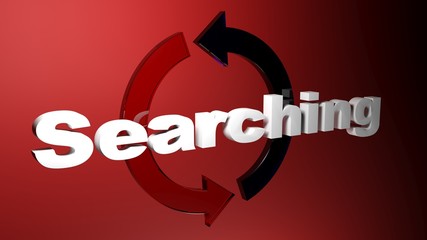 Searching with red and blue rotating arrows on red background - 3D rendering illustration