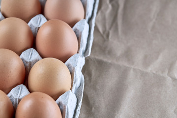 hen egg stack background backdrop. copy space. simple. farming concept.