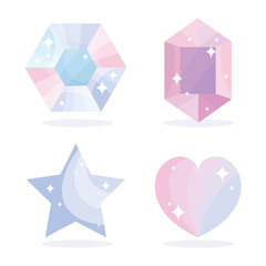 gems diamond star heart jewelry luxury icons set cartoon