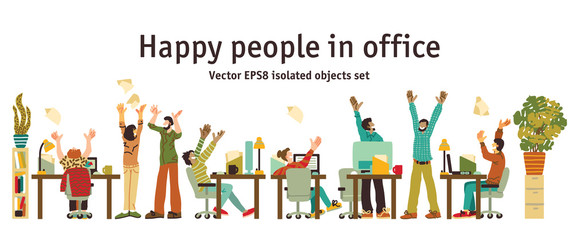 Different happy people in office isolated objects