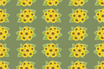Seamless pattern with yellow watercolor painted sunflowers.