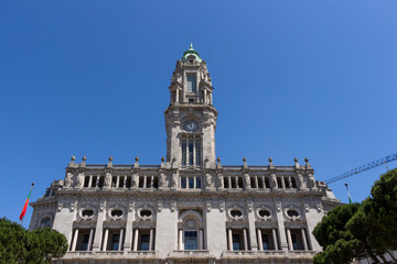 The Porto City Hall (Câmara Municipal) is perched atop the Avenida dos Aliados, or the Avenue of the Allies in Porto, Portugal.