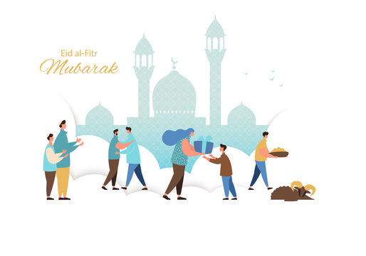 Muslim Eid Fitr celebrating greeting card vector