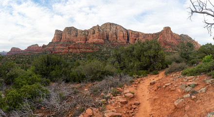 Panorama of red rock mountain in Coconino National forest