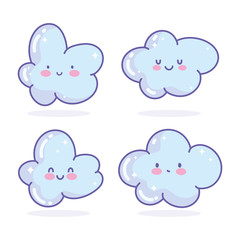 clouds kawaii cartoon characters weather design icons