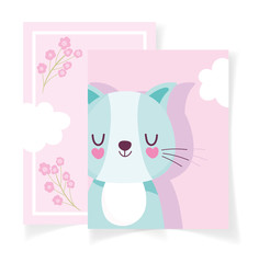 baby shower cute cat flowers card celebration, welcome invitation template