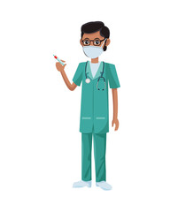 male doctor using medical mask with vaccine