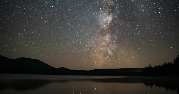 Mount Carleton Provincial Park, New Brunswick, Canada. Night Milky Way time lapse over Nictau lake. Includes 2 versions - 1 stationary, 1 with a digital tilt up using the full resolution of the image.