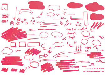 カフェ風おしゃれ吹き出し＆あしらいセット　厚塗り風　ピンク